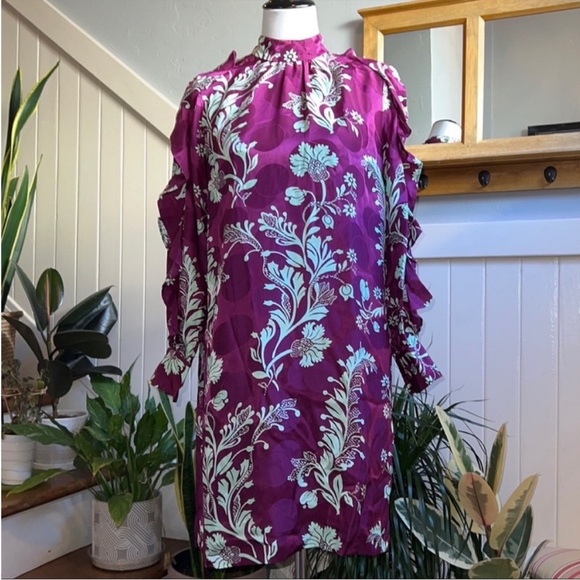 NWT J. Crew Collection 100% Silk Ruffle Sleeve High Neck Dress - Picture 2 of 15